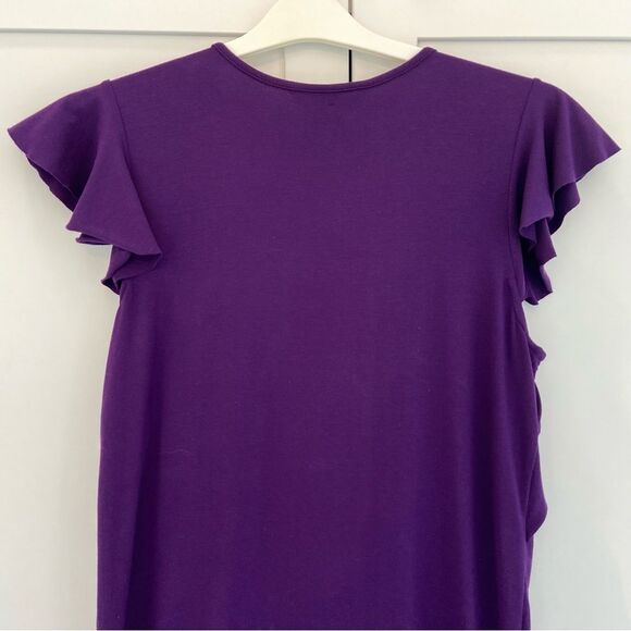 RALPH LAUREN Purple Ruffle Flutter Sleeve Knee Length Dress Size 16 - Picture 8 of 11